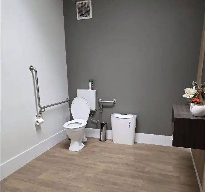Accessible bathroom with grab rails